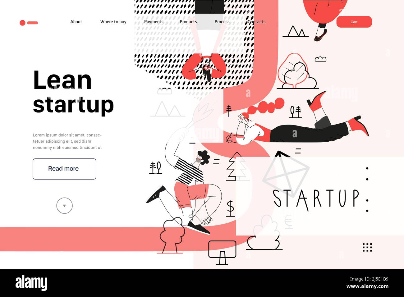 Startup illustration, website landing template Flat line vector modern ...