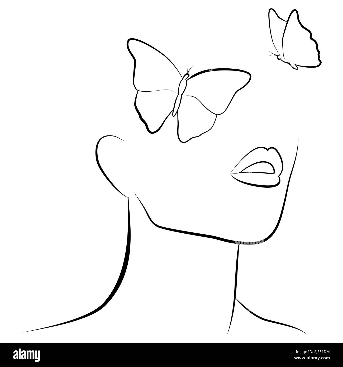 Asbtract face with a butterfly. Fashionable print. Minimalist female  beauty. Continuous line, drawing of established faces and hairstyles,  fashion con Stock Vector Image & Art - Alamy