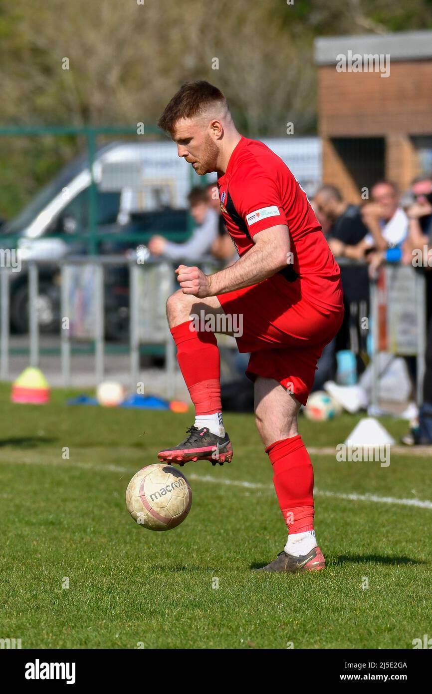 Pontardawe, Wales. 16 April 2022. Jack Harrold of Dinas Powys during the Ardal South West League