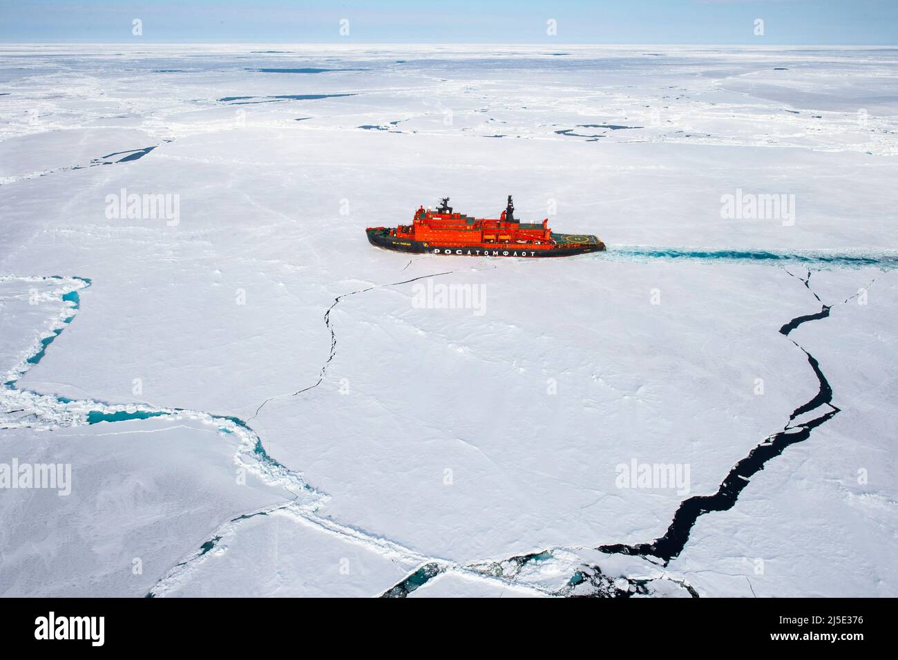 Nuclear Icebreaker breaking the ice in arctic waters Stock Photo