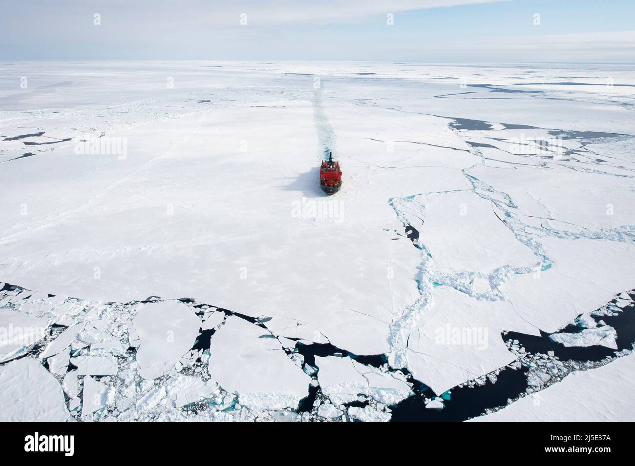 Nuclear Icebreaker breaking the ice in arctic waters Stock Photo