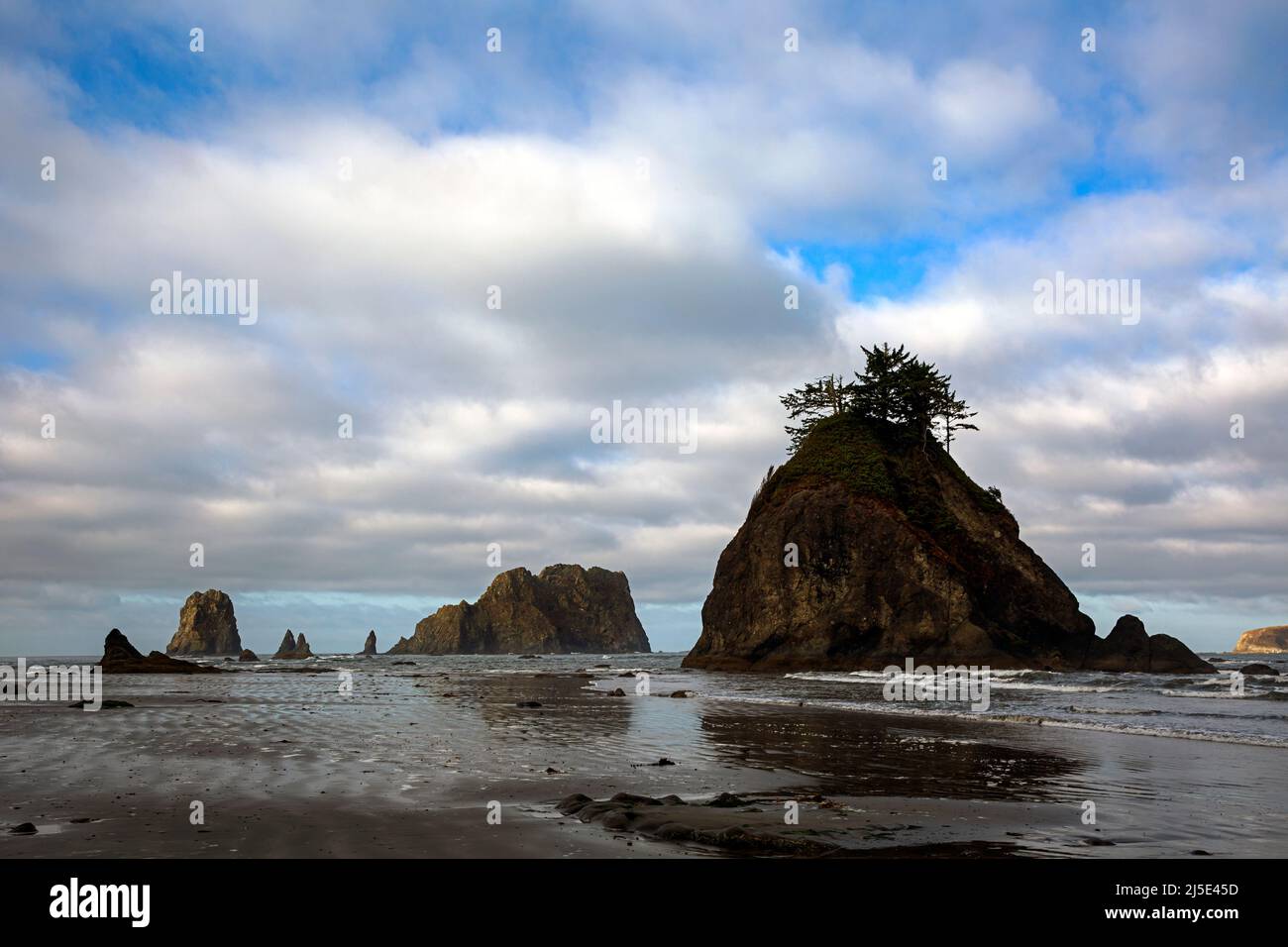 Wa21415-00...WASHINGTON - Sea stacks and off shore islands along the North Olympic Coast section of Olympic National Park. Stock Photo