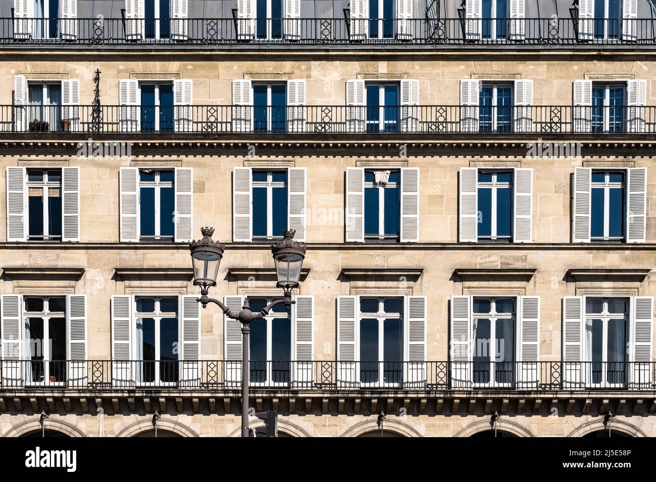 Paris, panorama of the rue de Rivoli, typical building, parisian facade ...