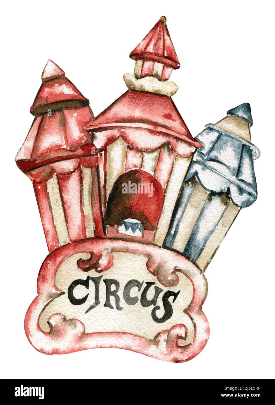 Watercolor circus cute animals clown mice mask horse Stock Photo - Alamy