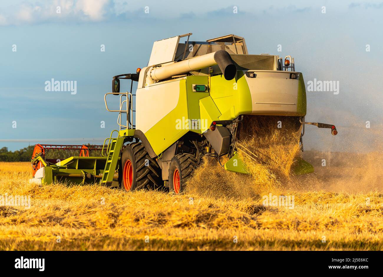 Combine harvester on the wheat field from the back side Stock Photo - Alamy