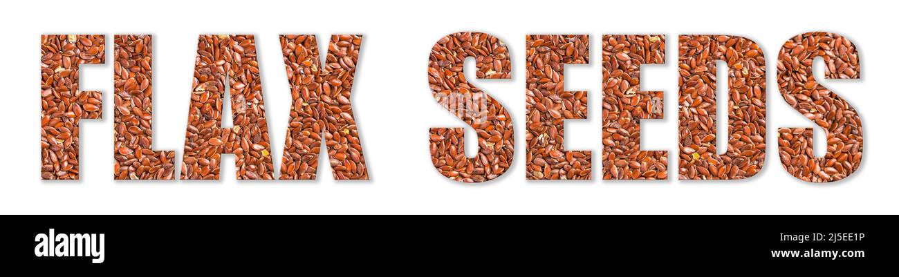 Flax seeds, an inscription with the texture of flax seeds. Isolated