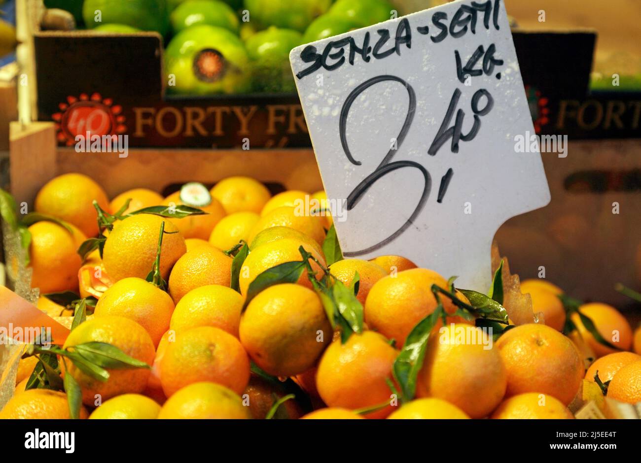 Clementines for sale in a market stand, Venice, Italy Stock Photo