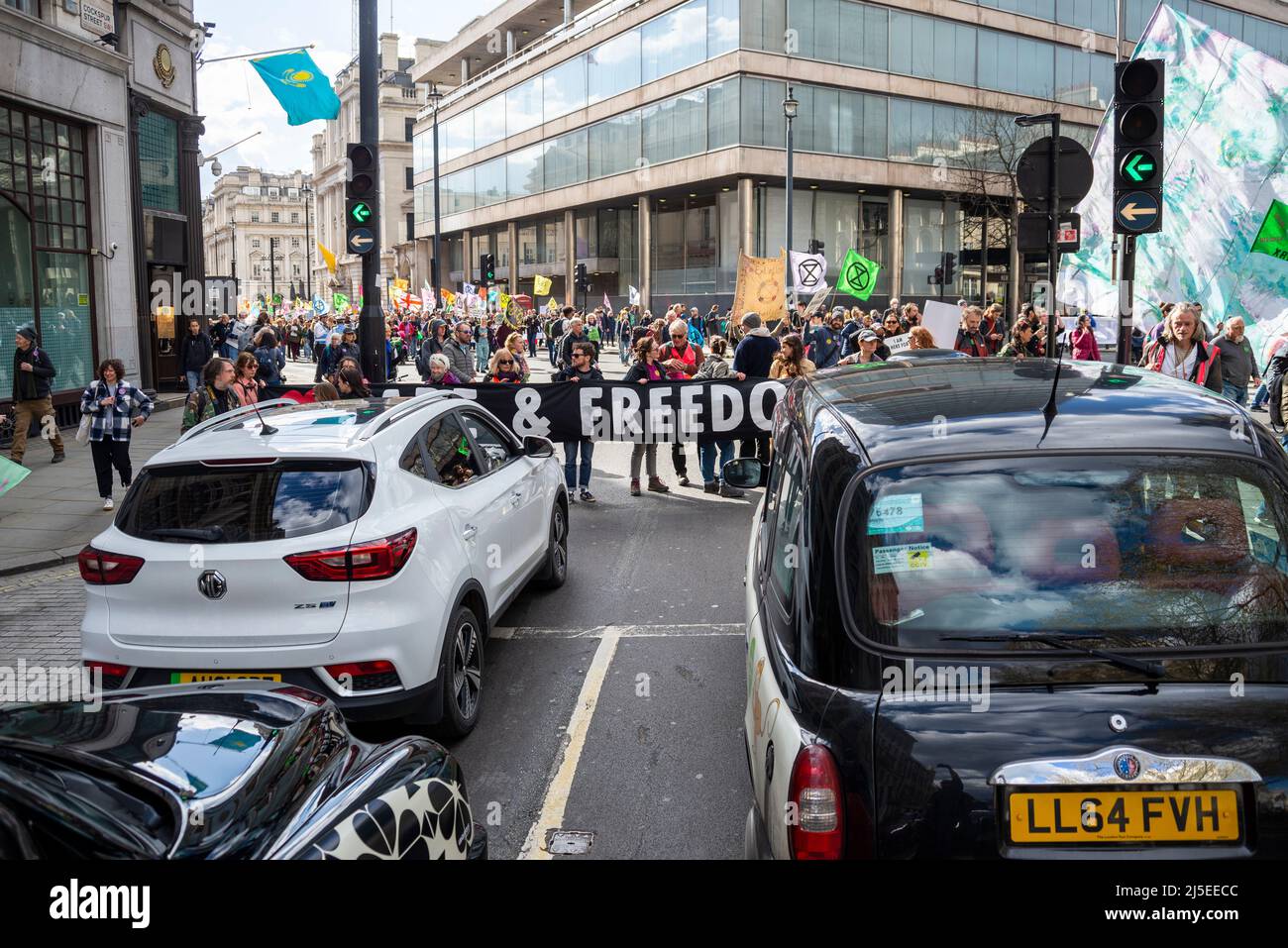 Extinction Rebellion protesters blocking Pall Mall in London, UK, at