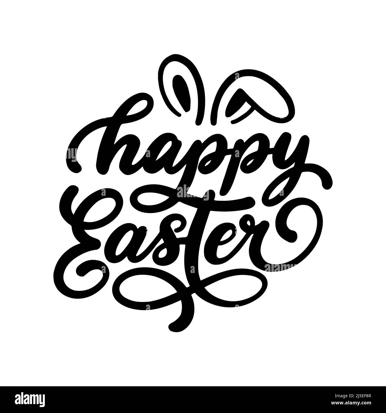 Happy Easter bunny lettering greeting card. Handdrawn lettering poster