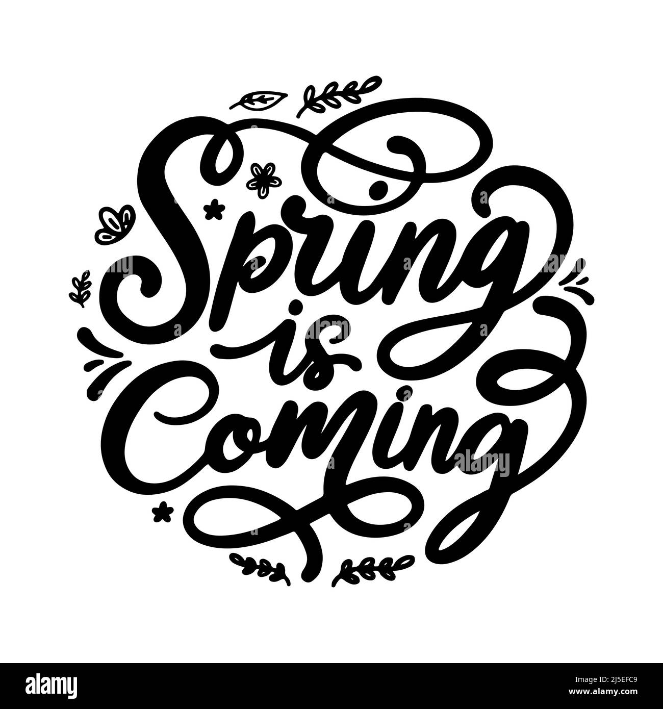 Spring is coming and Easter lettering calligraphy vector set. Hand-drawn lettering poster for Spring. Spring calligraphy lettering. Stock Vector