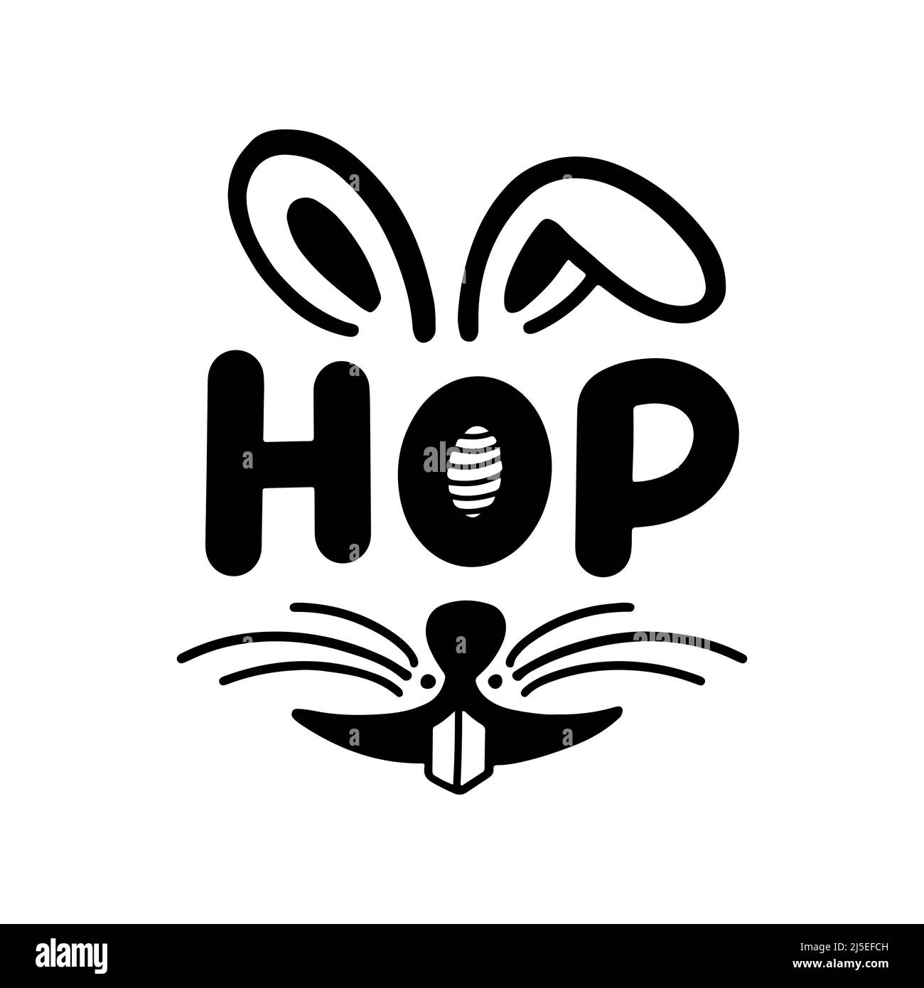 Easter bunny egg hop lettering greeting card. Hand-drawn lettering poster for Easter. Easter hop calligraphy lettering isolated on white background. Stock Vector