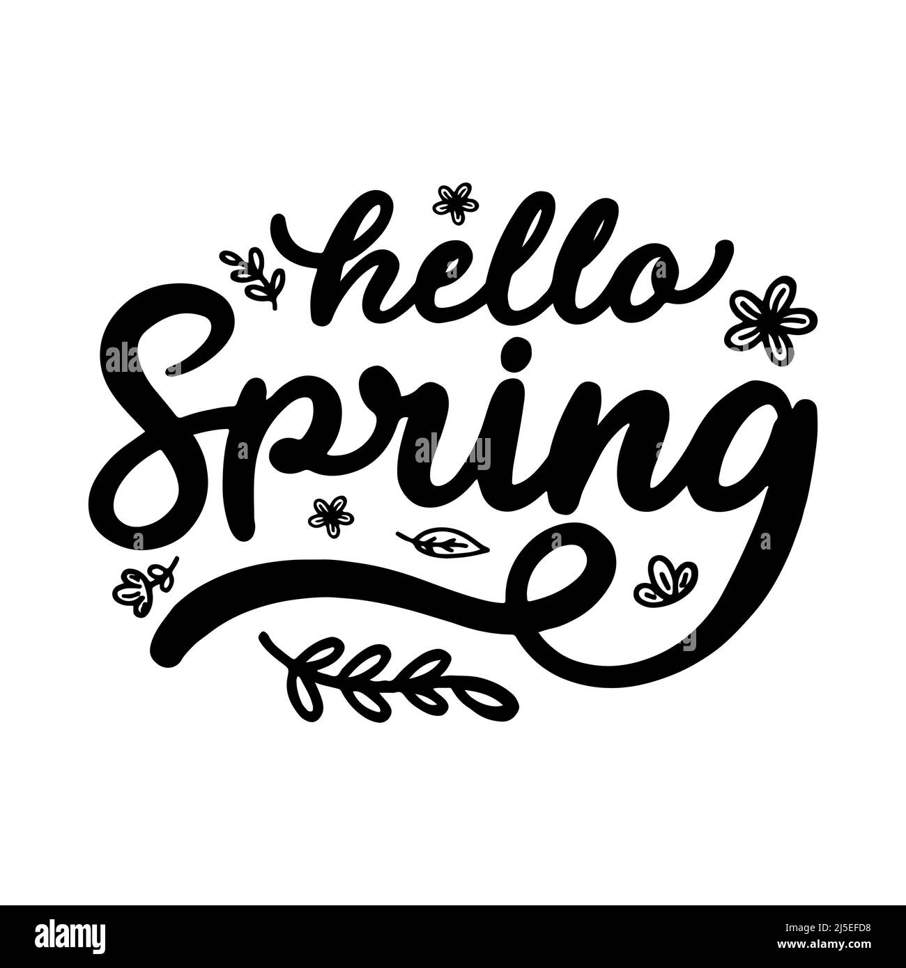 Spring and Easter lettering calligraphy vector set. Hand-drawn lettering poster for Spring. Hello Spring calligraphy lettering. Stock Vector