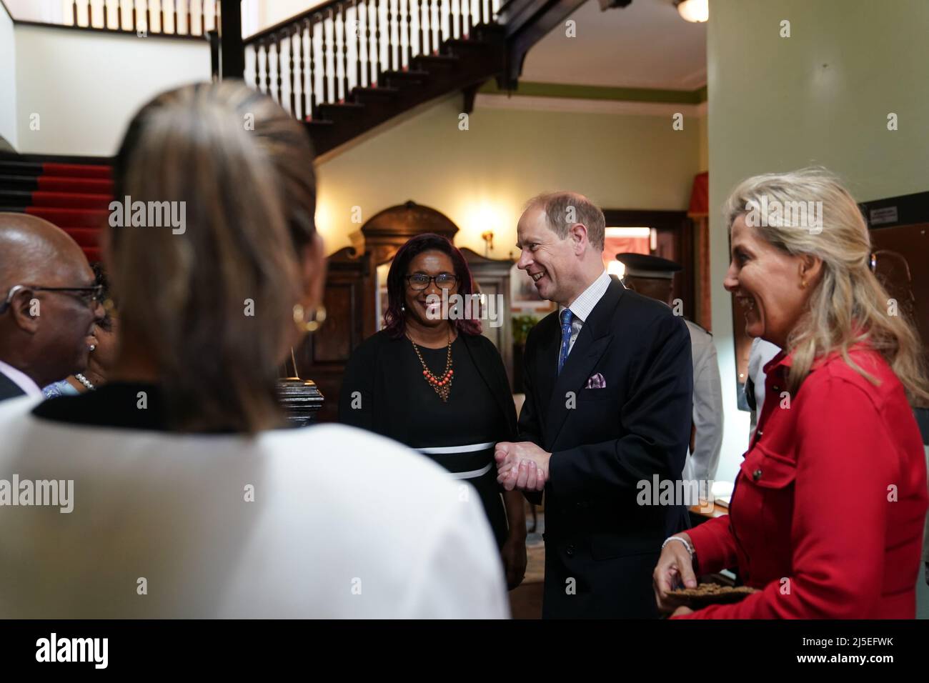 The Earl and the Countess of Wessex meeting His Excellency Mr Cyril Errol Melchiades Charles, Acting Governor-General of Saint Lucia at Government House in St Lucia at the start of their visit to the Caribbean, to mark the Queen's Platinum Jubilee. Picture date: Friday April 22, 2022. Stock Photo