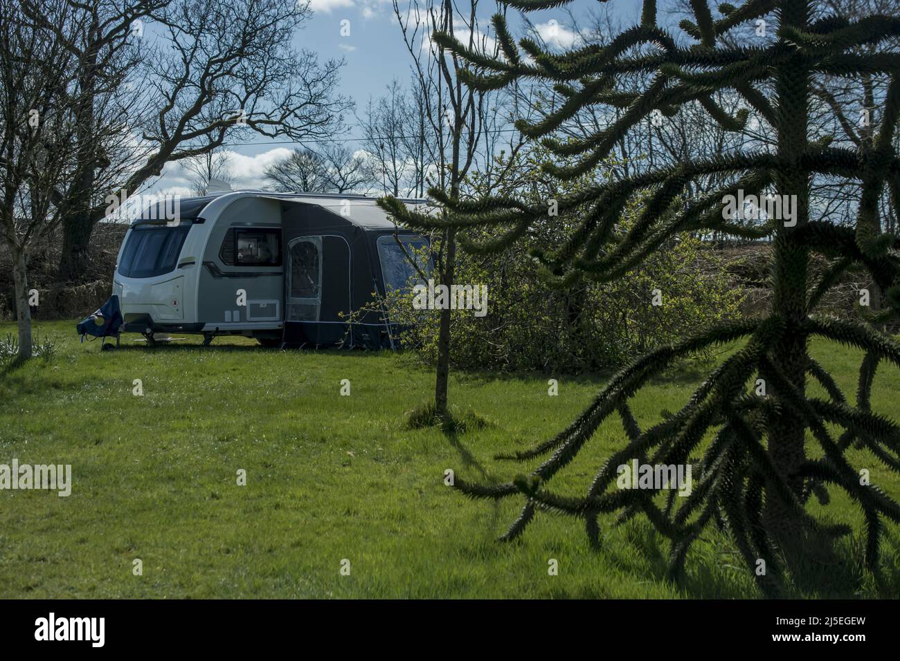 photo of motorhome on camp site Stock Photo Alamy