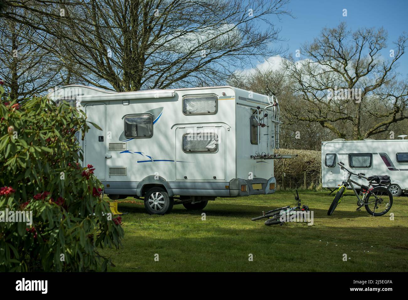 photo of motorhome on camp site Stock Photo Alamy