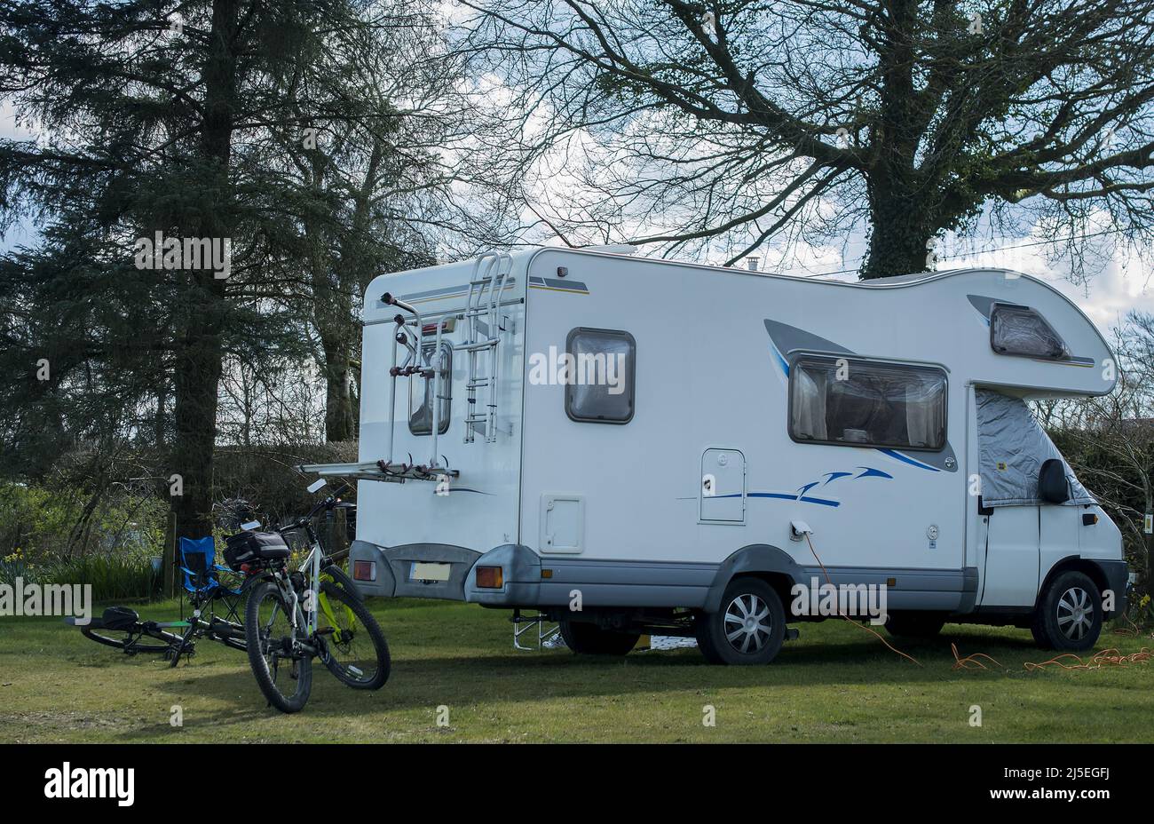 photo of motorhome on camp site Stock Photo Alamy