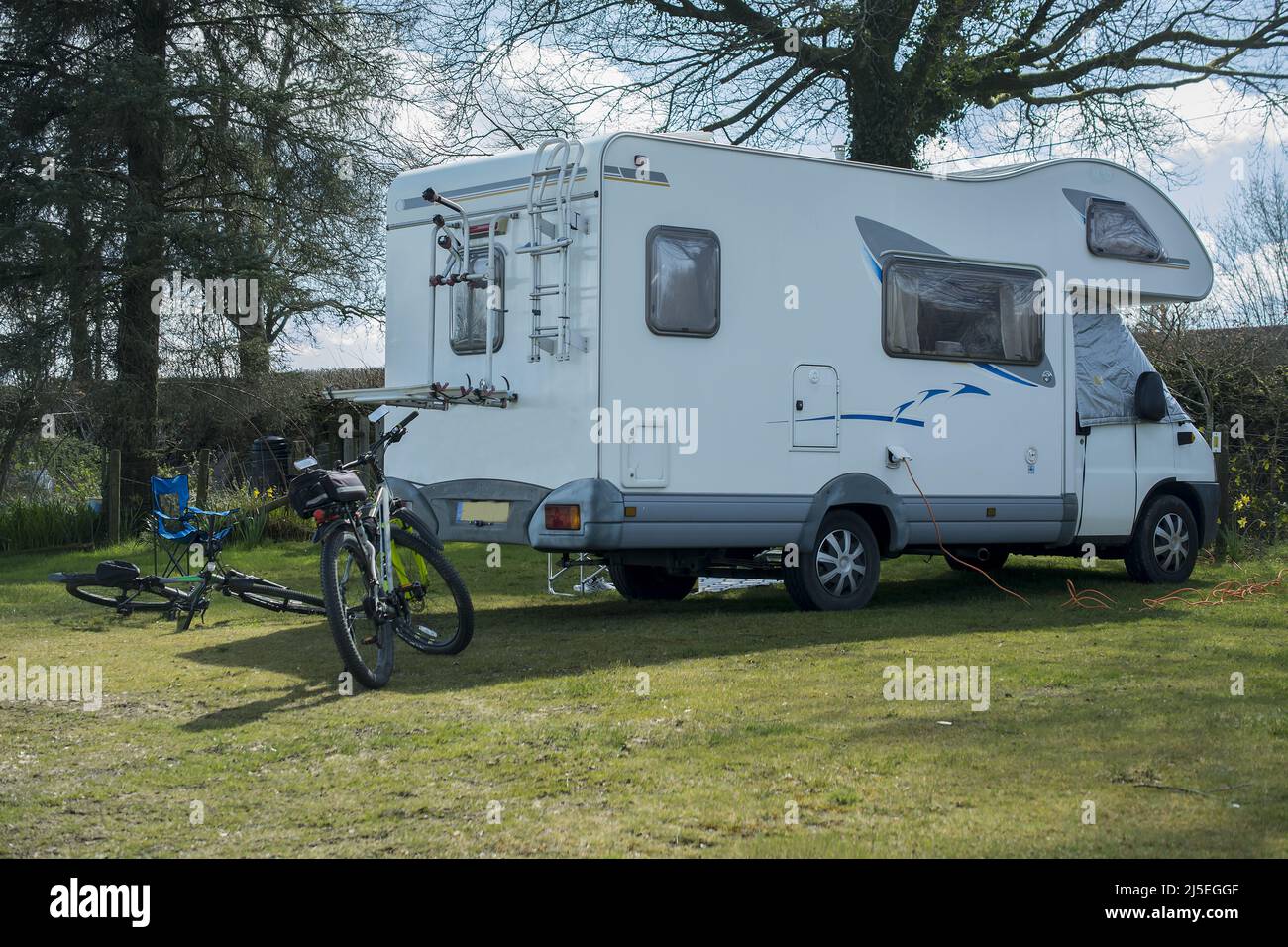 photo of motorhome on camp site Stock Photo Alamy