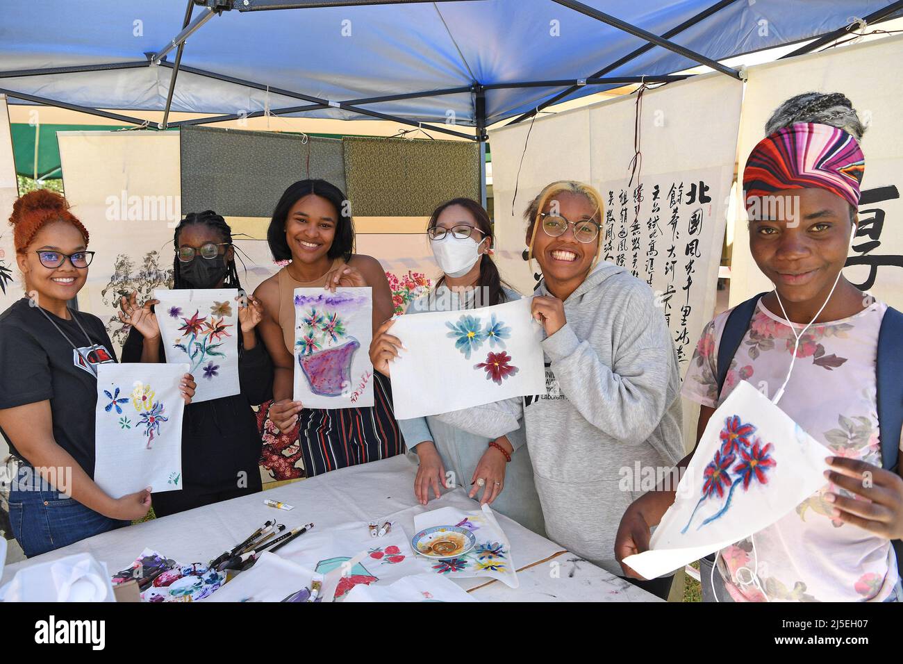Windhoek, Namibia. 22nd Apr, 2022. Students show their traditional