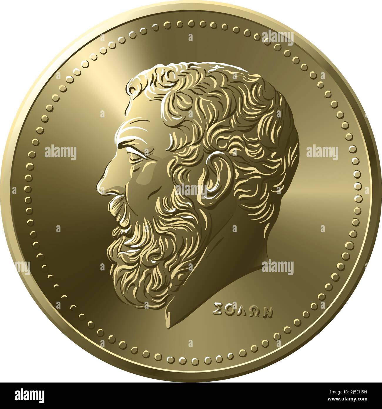 vector obverse of Greek money, 50 drachmas coin with Solon profile Stock Vector