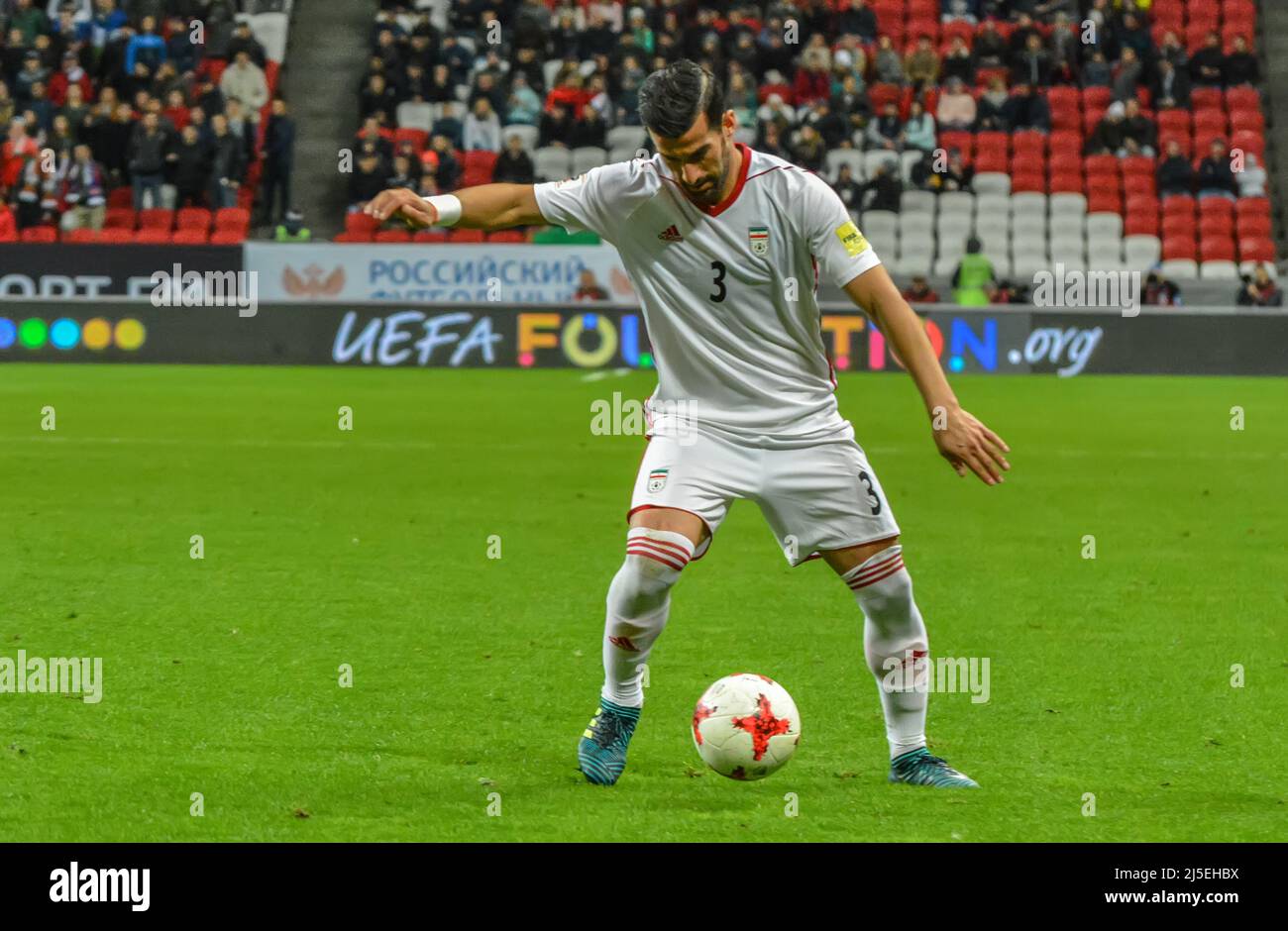 Kazan, Russia - October 10, 2017. Russian striker Dmitry Poloz and