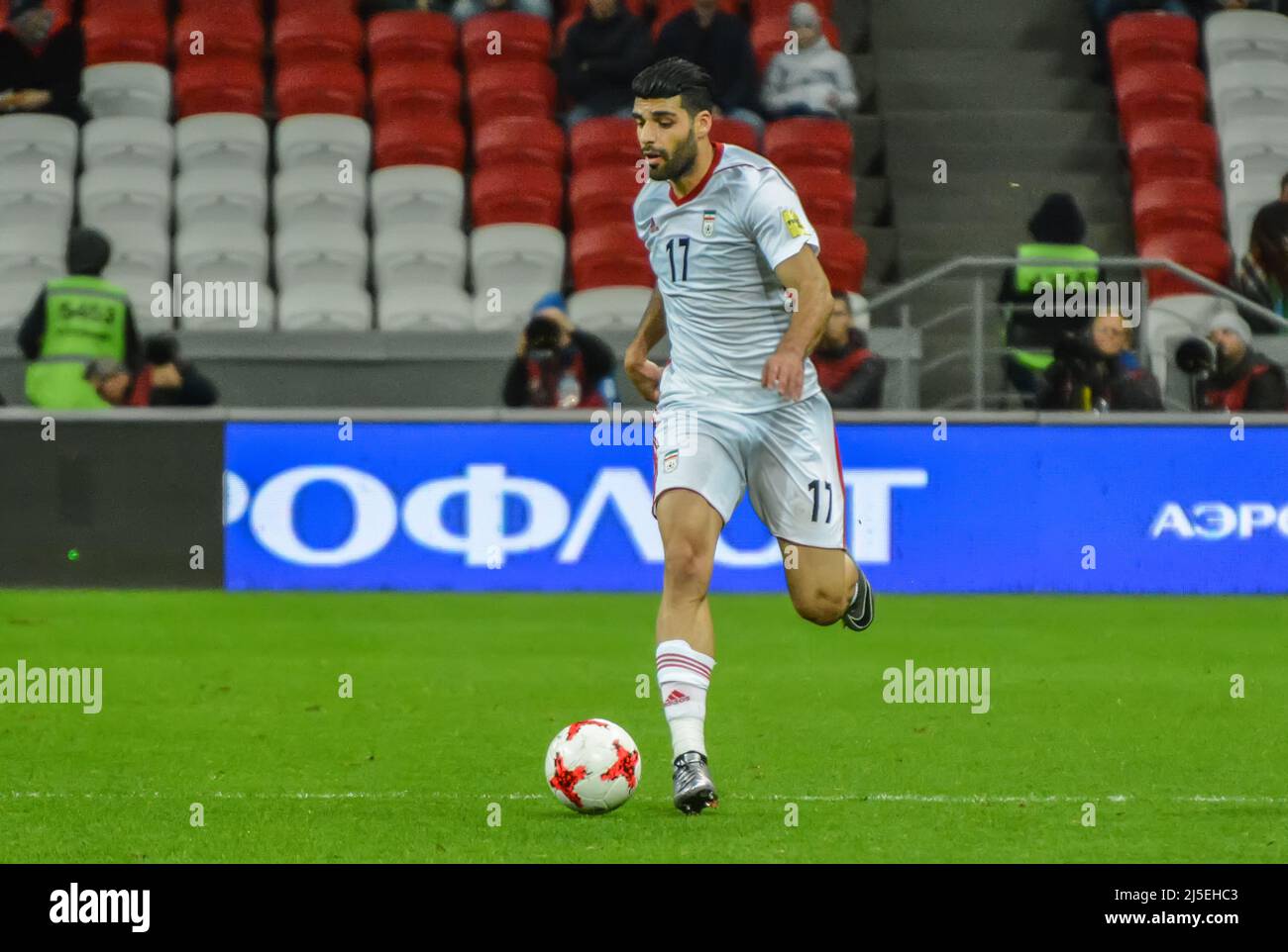Kazan, Russia – October 10, 2017. Iran national football team striker Mehdi Taremi during international friendly Russia vs Iran (1-1) Stock Photo