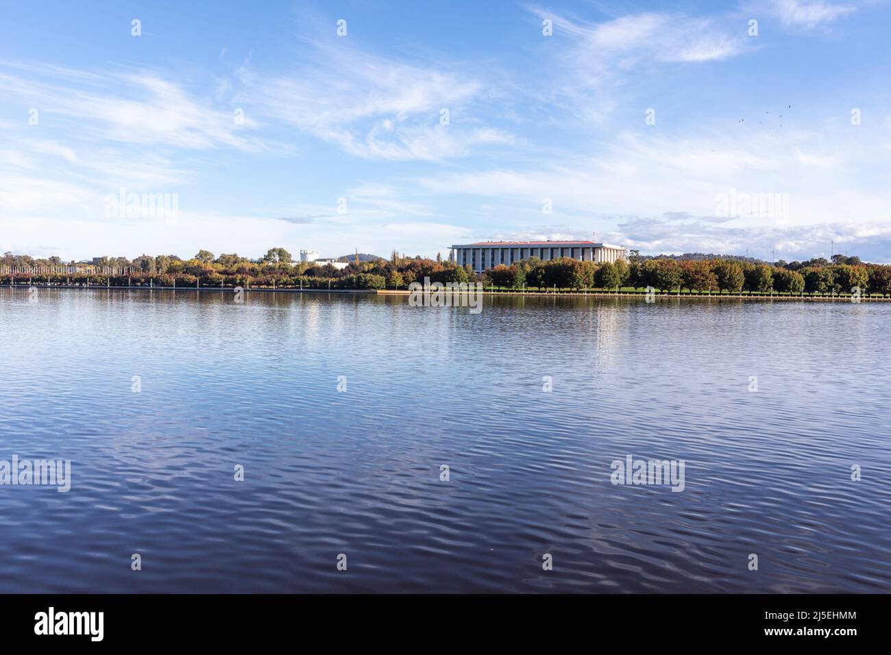 Lake Burley Griffin in Canberra city centre with National Library ...