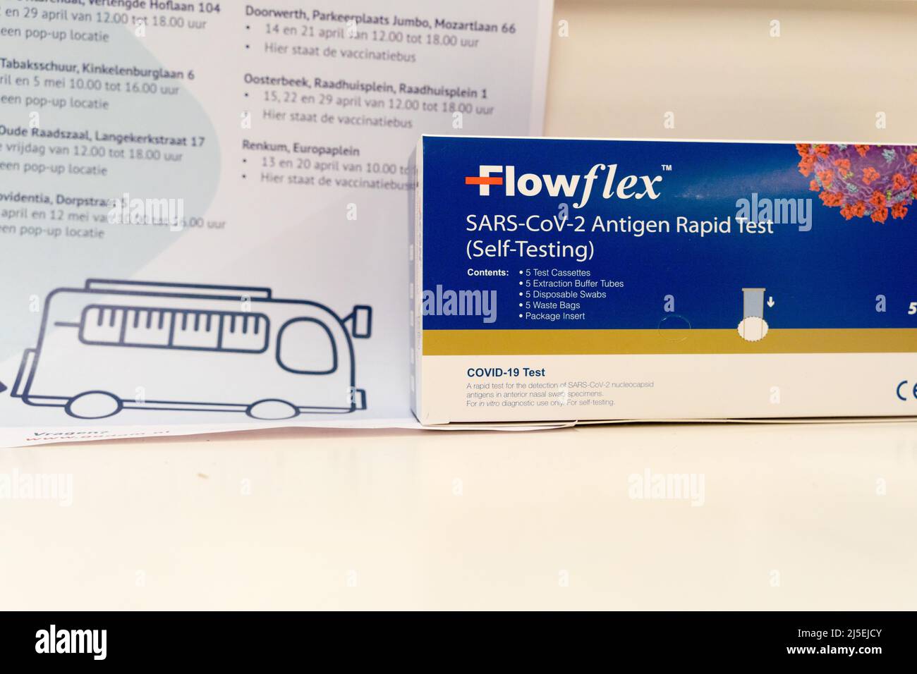 A retail box of Flowflex Covid-19 antigen Rapid test kit displays in ...