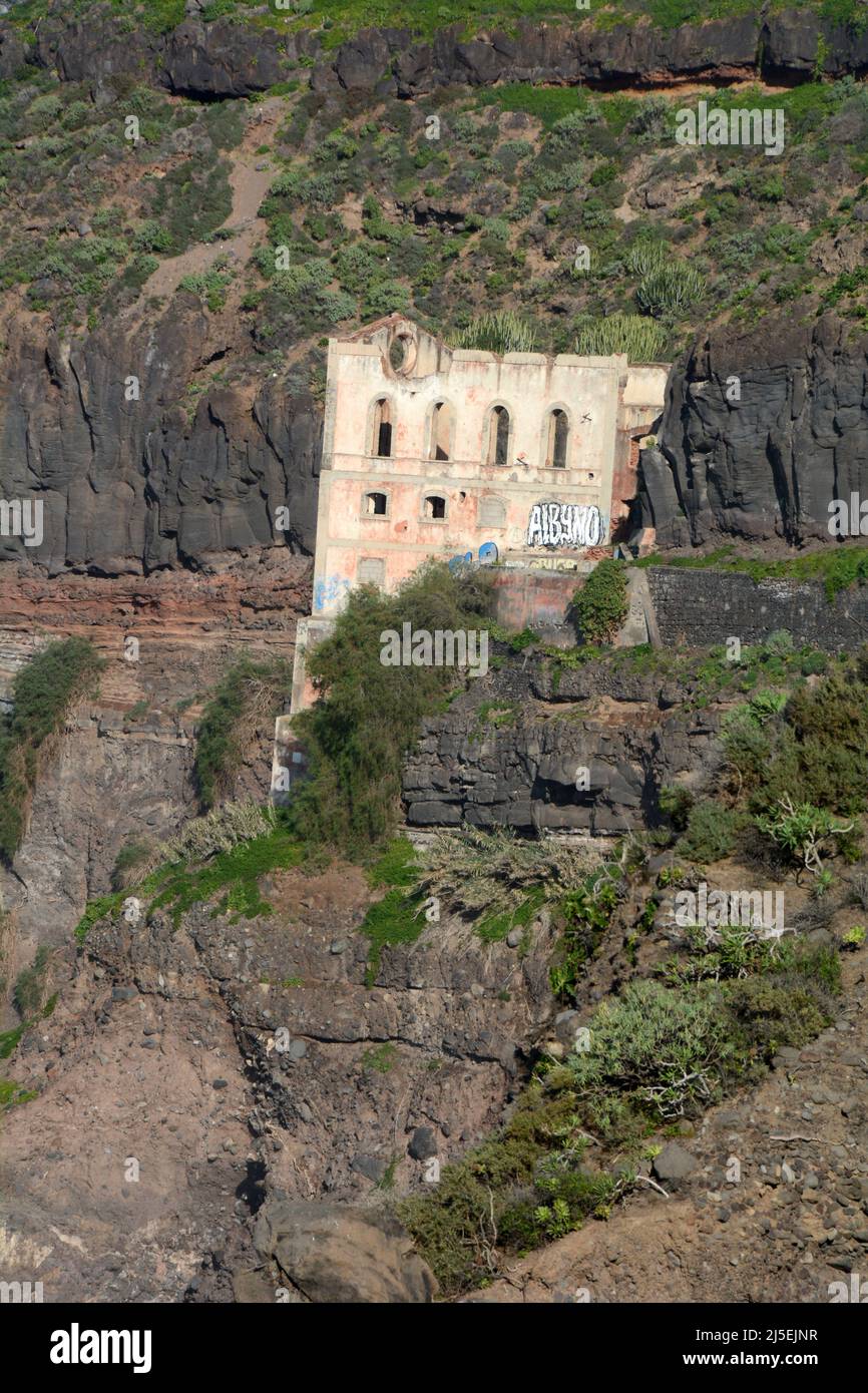 The Elevador de Aguas de Gordejuela, or Casa Hamilton, an abandoned industrial ruin near Los Realejos, Tenerife, Canary Islands, Spain. Stock Photo