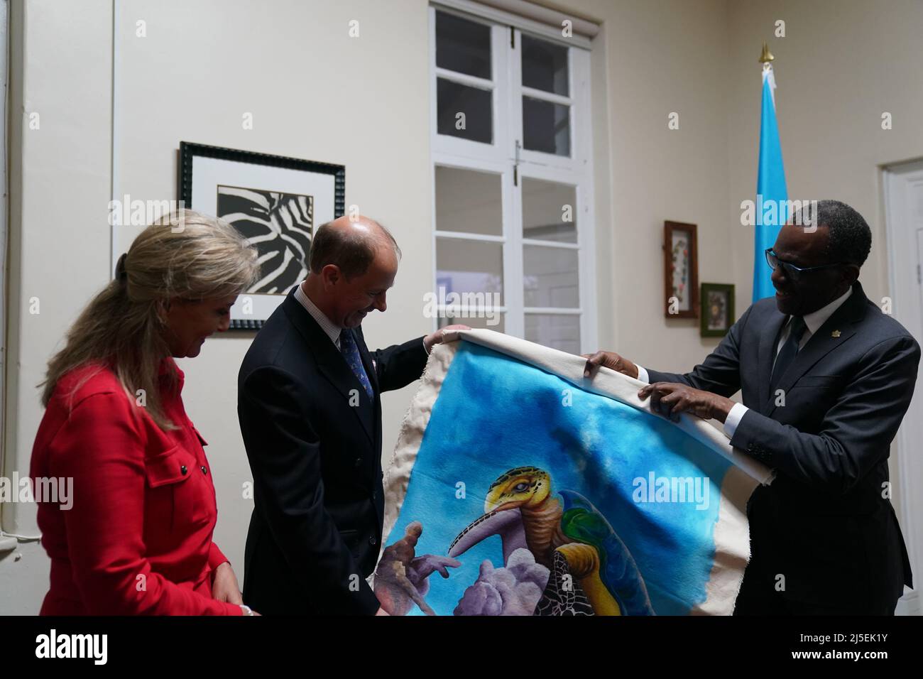 The Earl and the Countess of Wessex exchanging gifts as they meet the