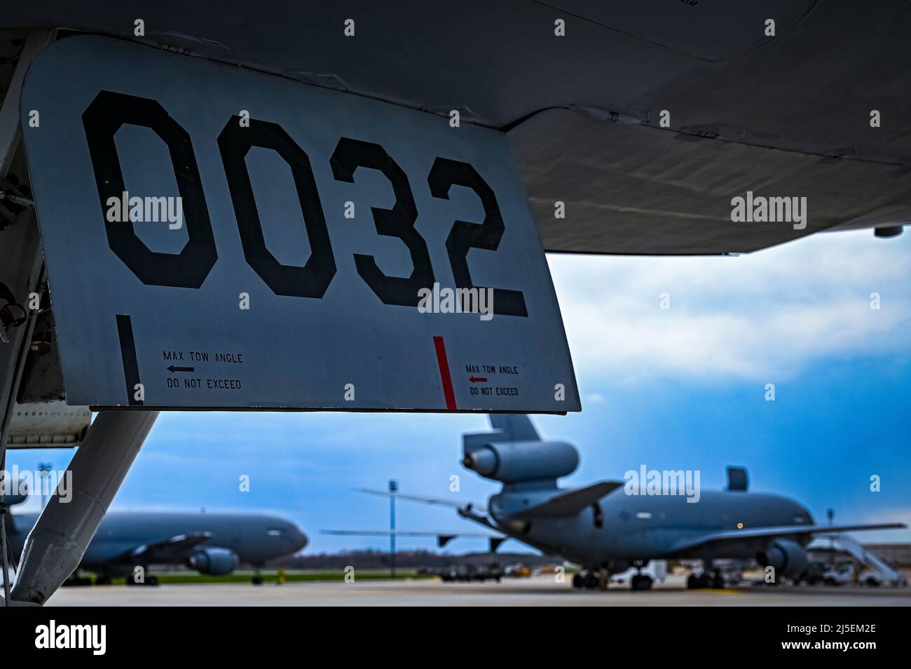 N.J. - KC-10 Extender 91711 assigned to the 305th Air Mobility Wing returns from Central Command at Joint Base McGuire-Dix-Lakehurst, New Jersey, Apr. 19, 2022. The return marks an end to over thirty years of air refueling support provided to the U.S. and coalition partners through both peace and war, beginning with Operation Desert Shield/Desert Storm in 1990-91, through the conflicts in Iraq and Afghanistan, and punctuated by Operation Allies Refuge in 2021. Stock Photo