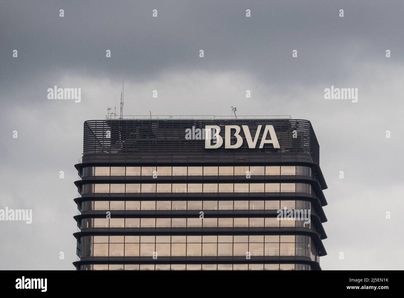 Madrid, Spain. 19th Mar, 2022. The Banco Bilbao Vizcaya Argentaria SA (BBVA) office building seen at the AZCA financial district in Madrid, Spain. (Photo by Xavi Lopez/SOPA Images/Sipa USA) Credit: Sipa USA/Alamy Live News Stock Photo