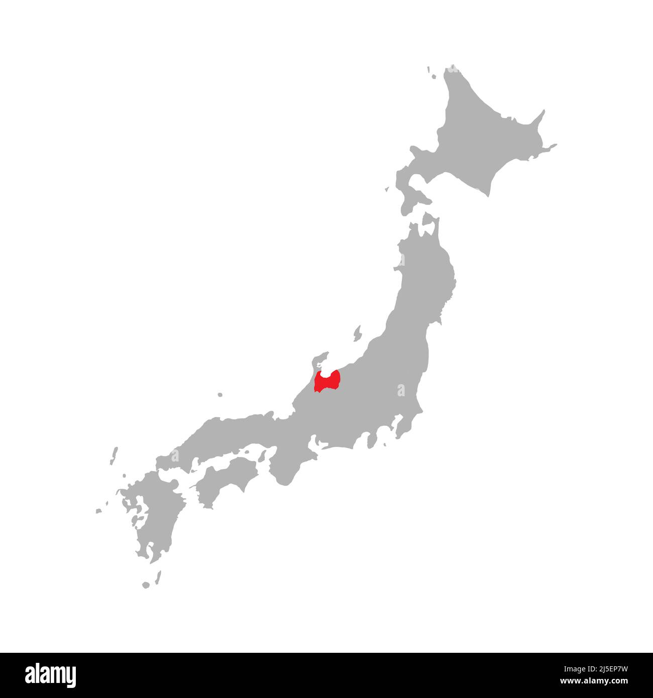 Toyama prefecture highlighted on the map of Japan Stock Vector