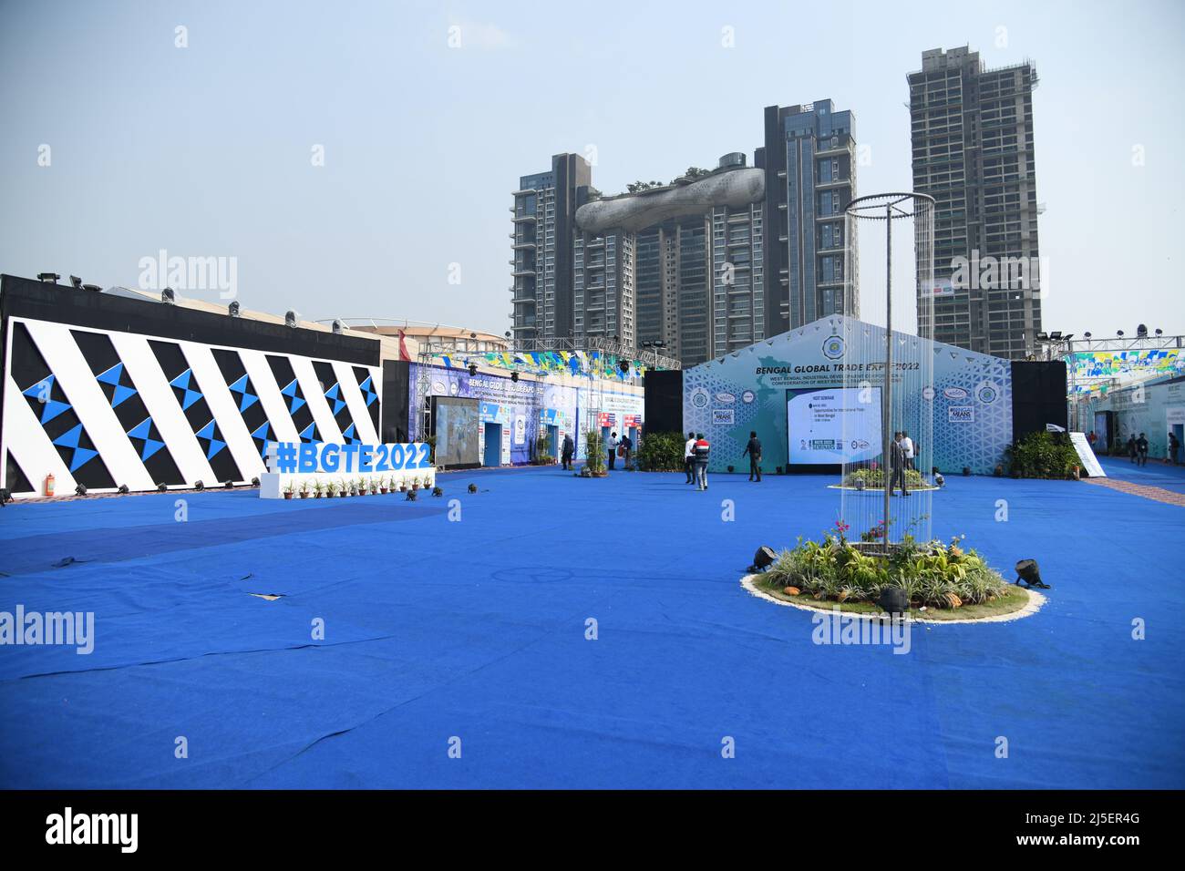 April 22, 2022, Kolkata, West Bengal, India: The Confederation of West Bengal Trade Association (CWBTA) with the Government of West Bengal organized a first of its kind 'Bengal Global Trade Expo 2022' (BGTE2022) at the Science City Grounds, Kolkata, from 20th to 24th April, 2022 to promote and showcase the potential of west Bengal as a trading hub. The BGTE2022 providing traders and manufacturers the opportunity to connect, collaborate and show case. The expo having 15 hangers across prominent sectors, such as Automobile & Auto-components, Agro-Machinery, Electric Vehicles and Electronics incl Stock Photo