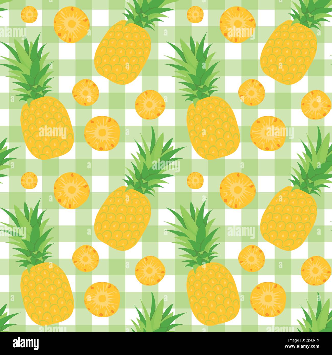 Seamless vector pattern background of pineapples made of simple illustrations. Stock Vector