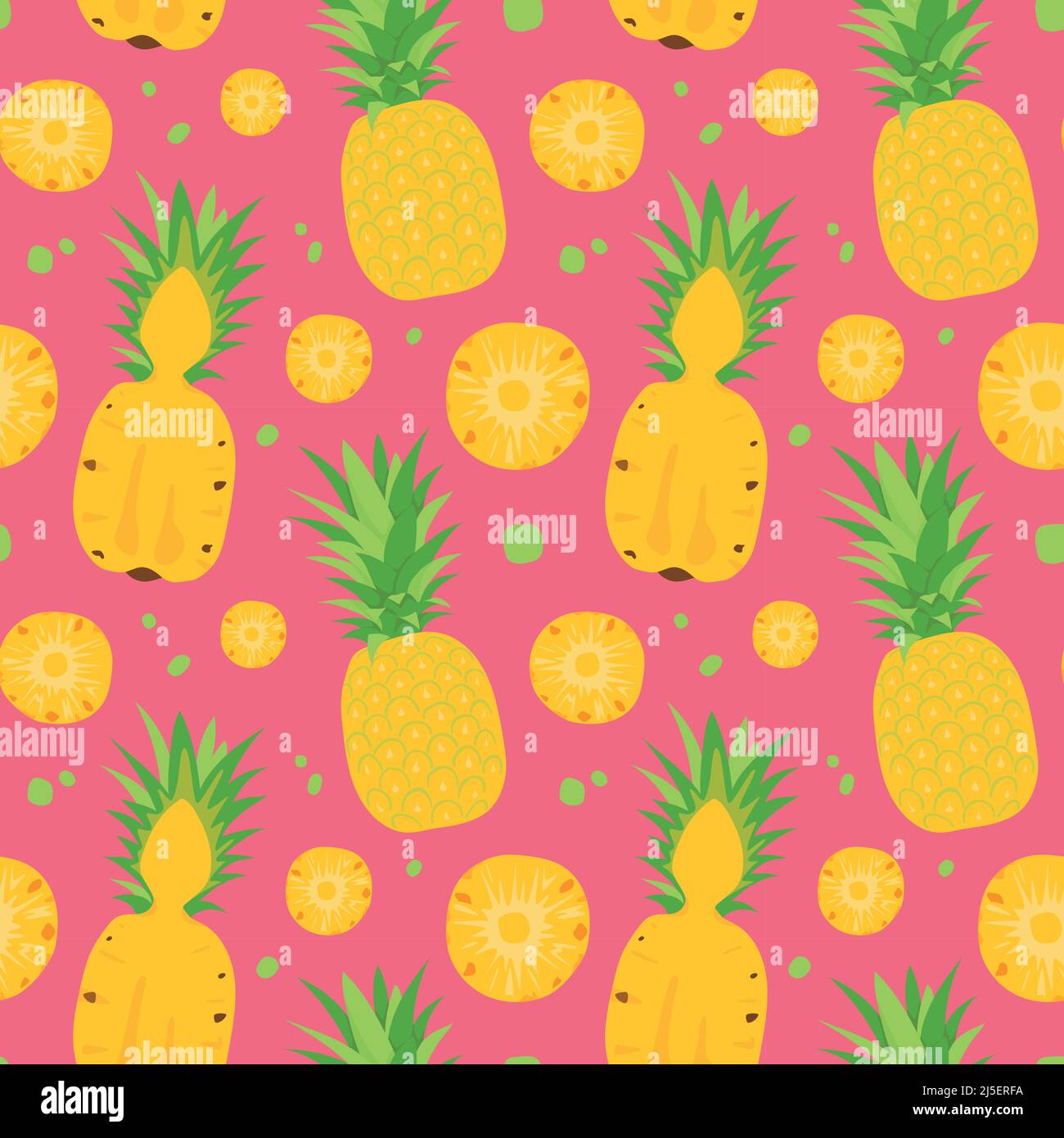 Seamless vector pattern background of pineapples made of simple illustrations. Stock Vector
