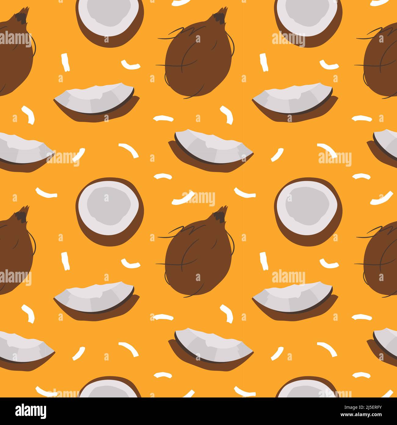 Seamless vector pattern background of coconuts made of simple illustrations. Stock Vector