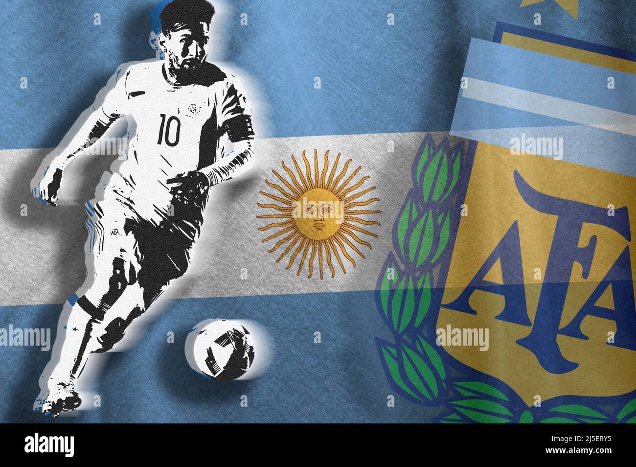 Lionel Messi, the flag of Argentina and the shield of the Argentine  Football Association (AFA Stock Photo - Alamy