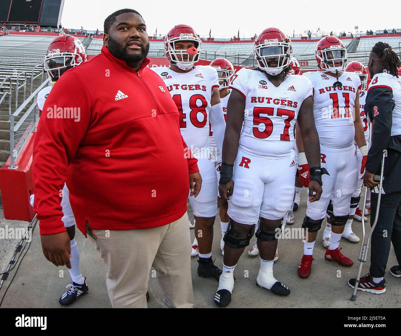 Piscataway NJ USA. 22nd Apr 2022. Coach Marquise Watson leads