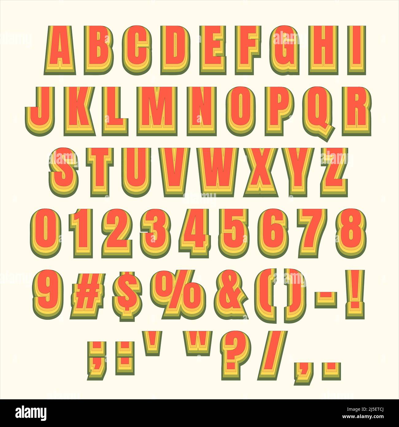 Colorful Retro Text Effect Letter alphabet stylized Stock Vector