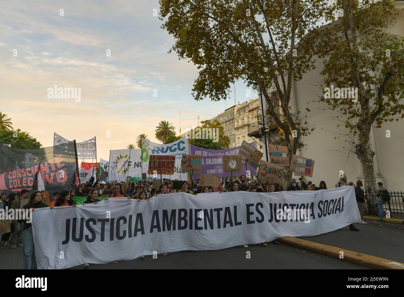 Buenos Aires, Argentina, 22nd April, 2022. On Earth Day, social, environmental and political organizations marched in the City. The main claims were: the wetlands law, the comprehensive plan for energy transition and the promotion of agroecology for food sovereignty. (Credit image: Esteban Osorio/Alamy Live News) Stock Photo