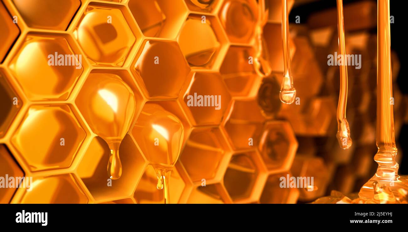 Honey and Cells - 3D Rendering Stock Photo