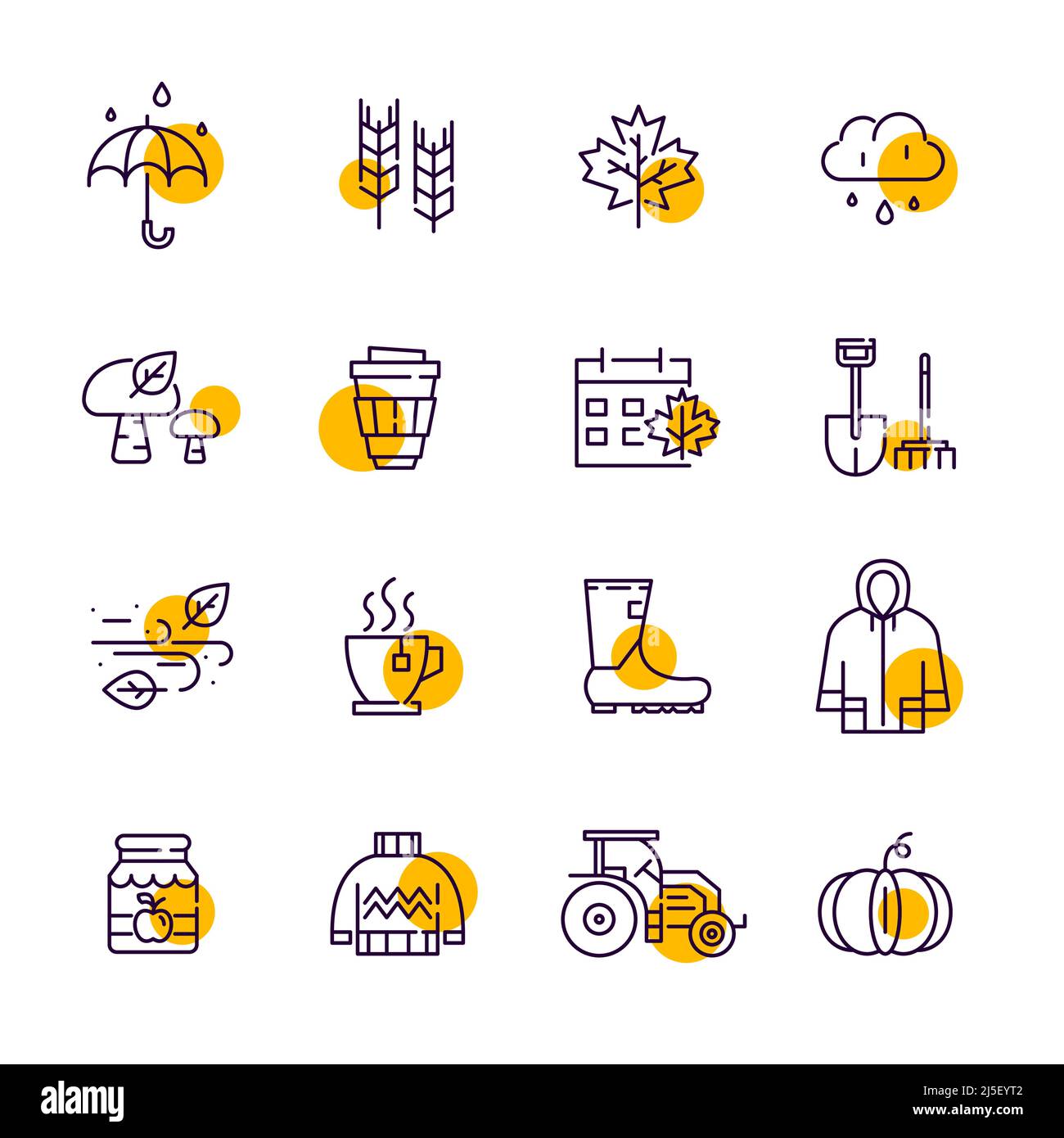Autumn season line icons. Rainy weather, foliage fall, harvest and warm sweater. Pixel perfect, editable stroke Stock Vector