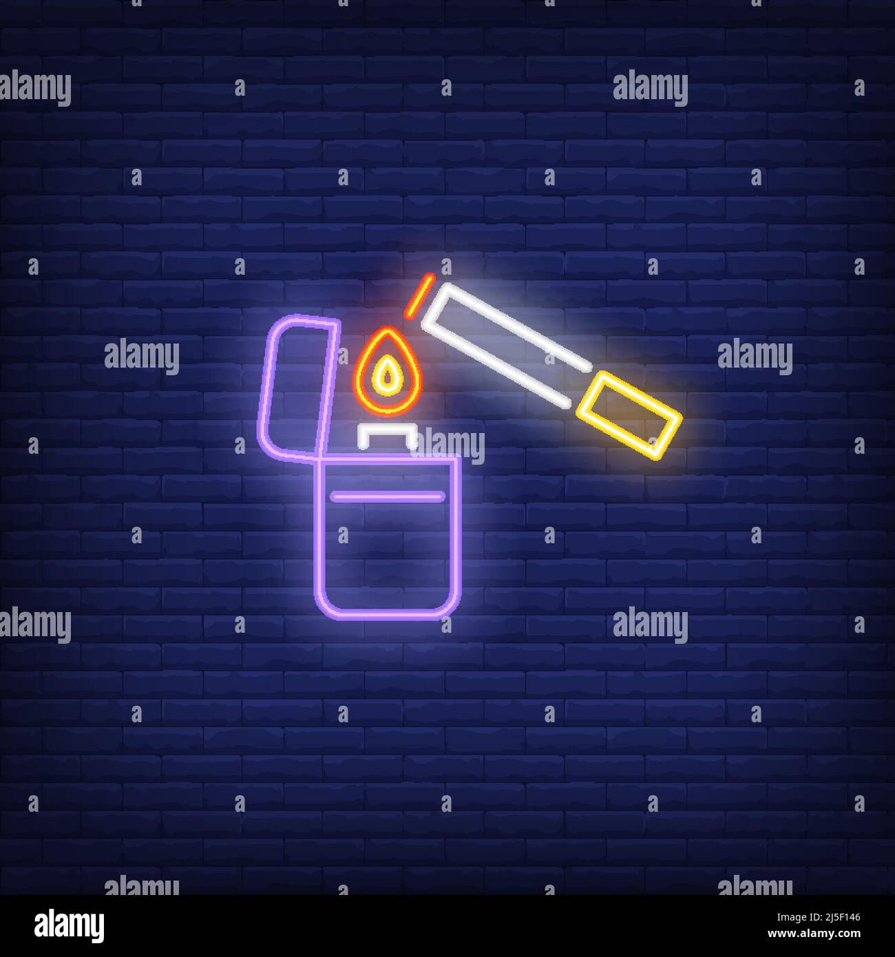 Lighter lighting up cigarette neon sign. Smoking, healthcare and