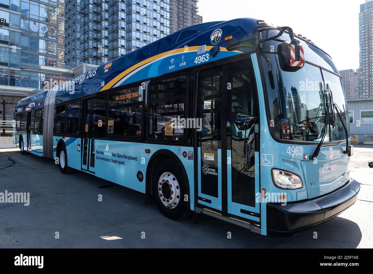 New York, USA. 22nd Apr, 2022. View of new Electric Bus as Governor ...