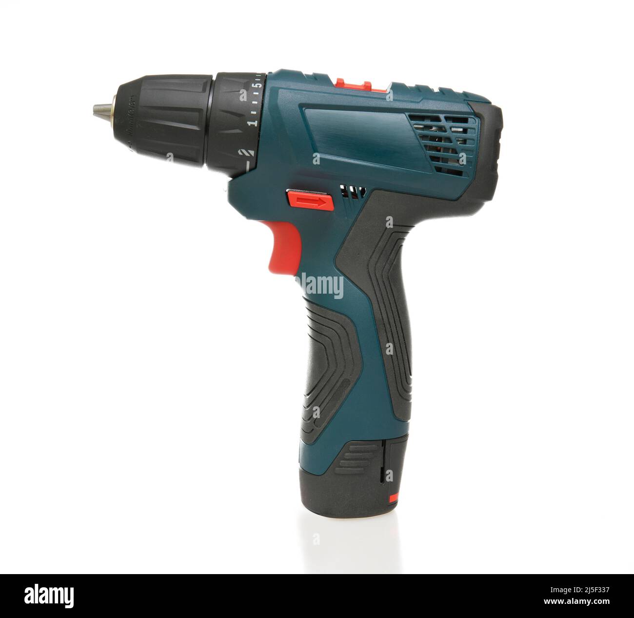 Electric screwdriver isolated on white background. Element of design. Boulding tool and equipment. Stock Photo