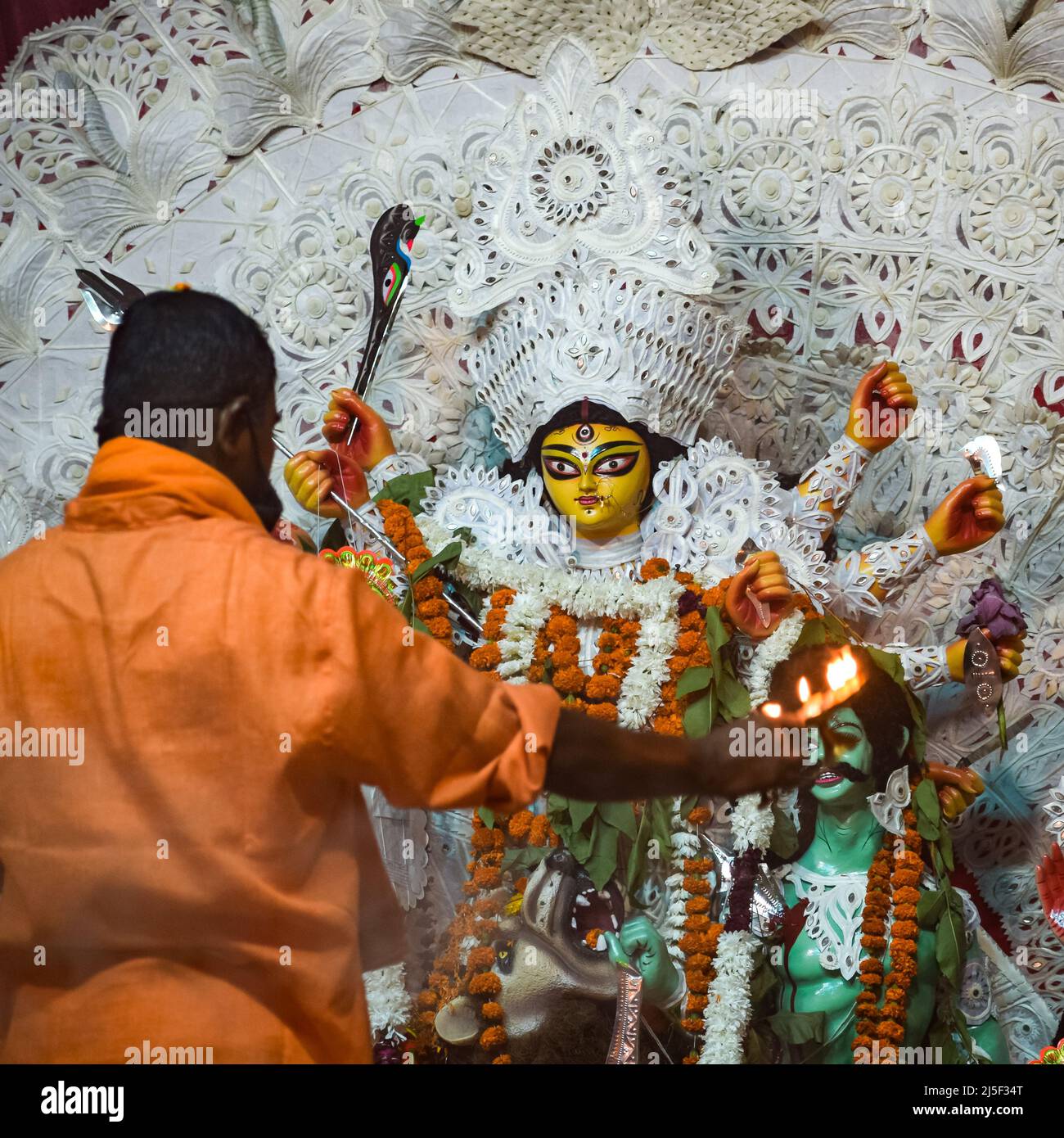 Goddess Durga with traditional look in close up view at a South Kolkata
