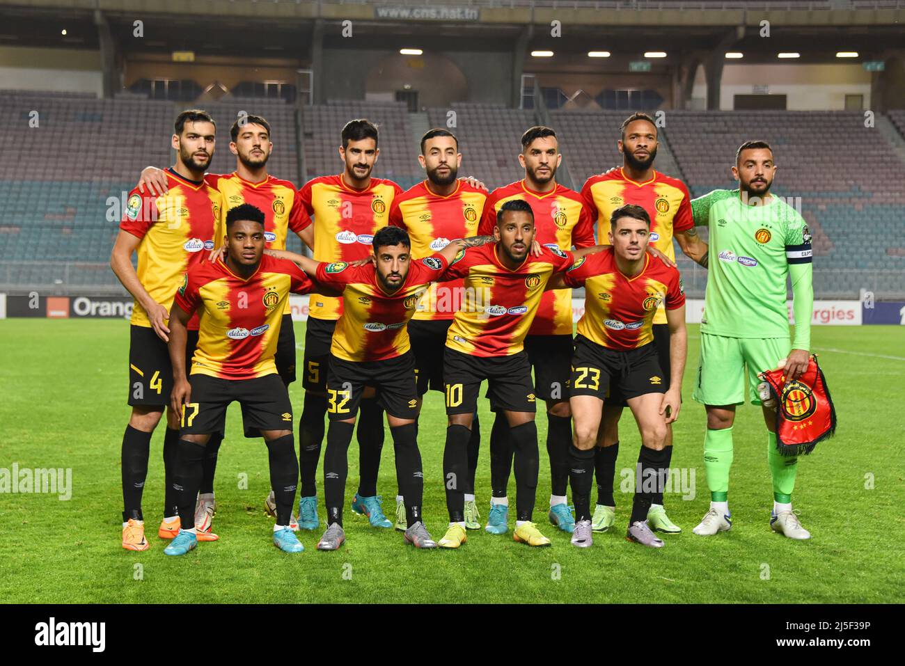 Tunis, Tunisia. 22nd Apr, 2022. Esperance Tunis players line up during the  CAF Champions League quarter finals soccer match between Esperance Tunis  and ES Setif in Tunis. (Final Score; Esperance sportive Tunisia