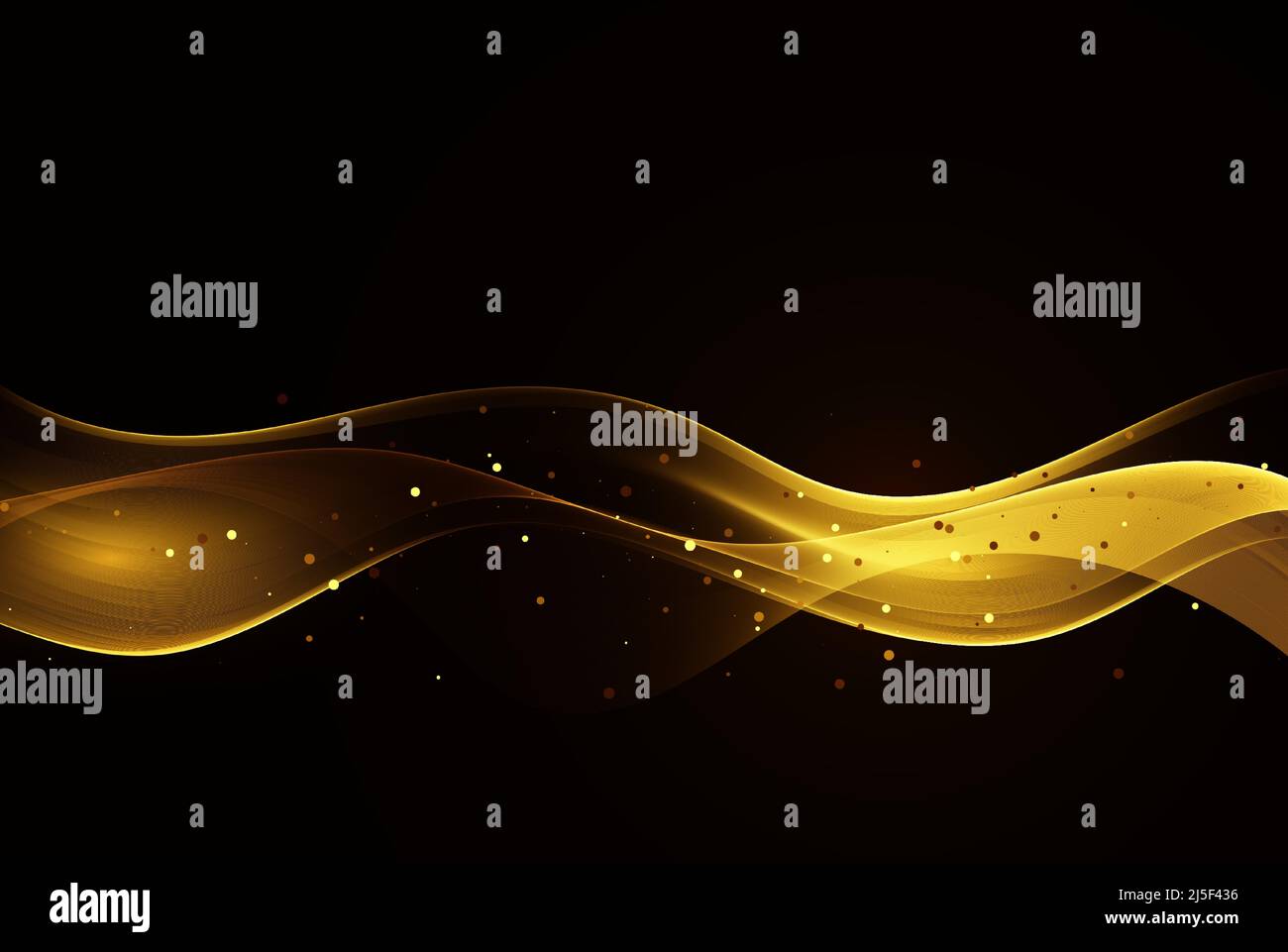 Golden shiny wave flow on black background. Abstract gold glitter wave ...