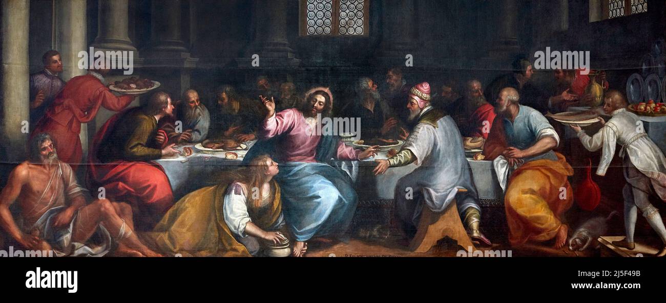 Cena in casa del fariseo olio su tela Camillo Rama 1622 Brescia