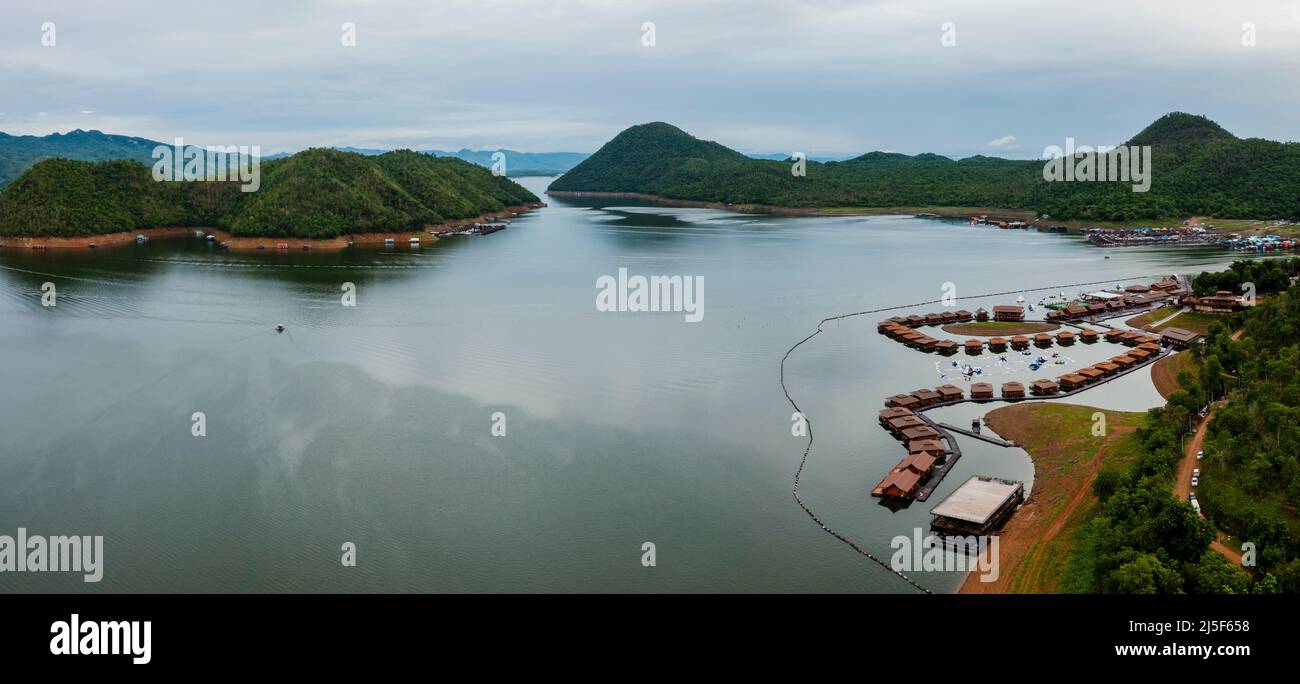 high angle view of mountain lake in kanchanaburi thailand Stock Photo